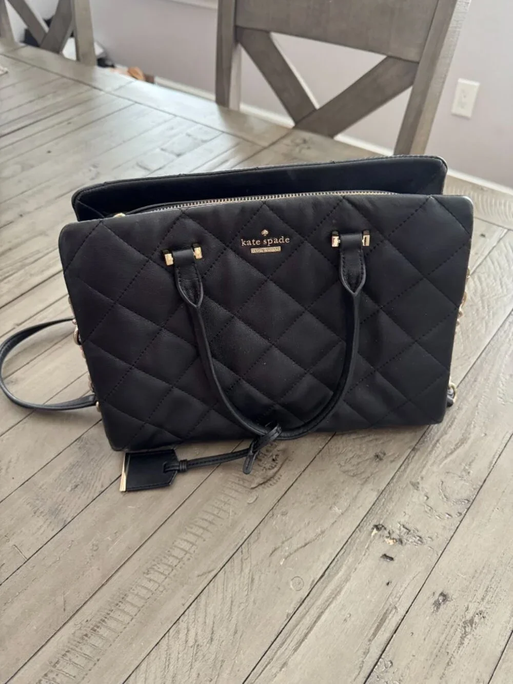 KATE SPADE emerson place olivera quilted leather satchel bag black